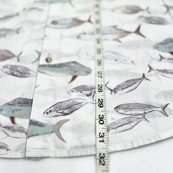 COLUMBIA Men’s White All Over Pattern Fish Print Short Sleeve Button Down Size L - Picture 11 of 12